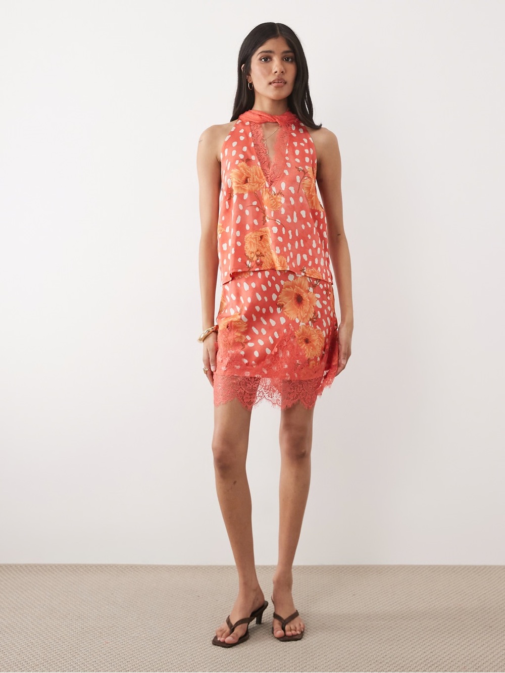 Never Fully Dressed Coral Floral Halter Skirt Set